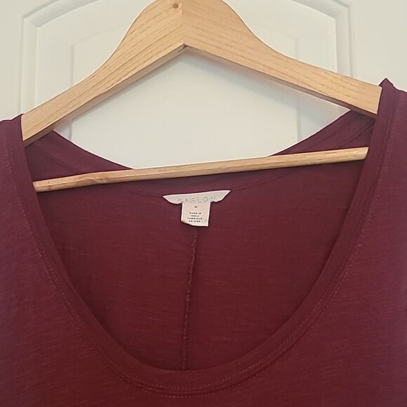 Caslon Modal Blend Scoop Neck Flared Bottom High Low Tank Burgundy Dress Size M - Picture 4 of 11